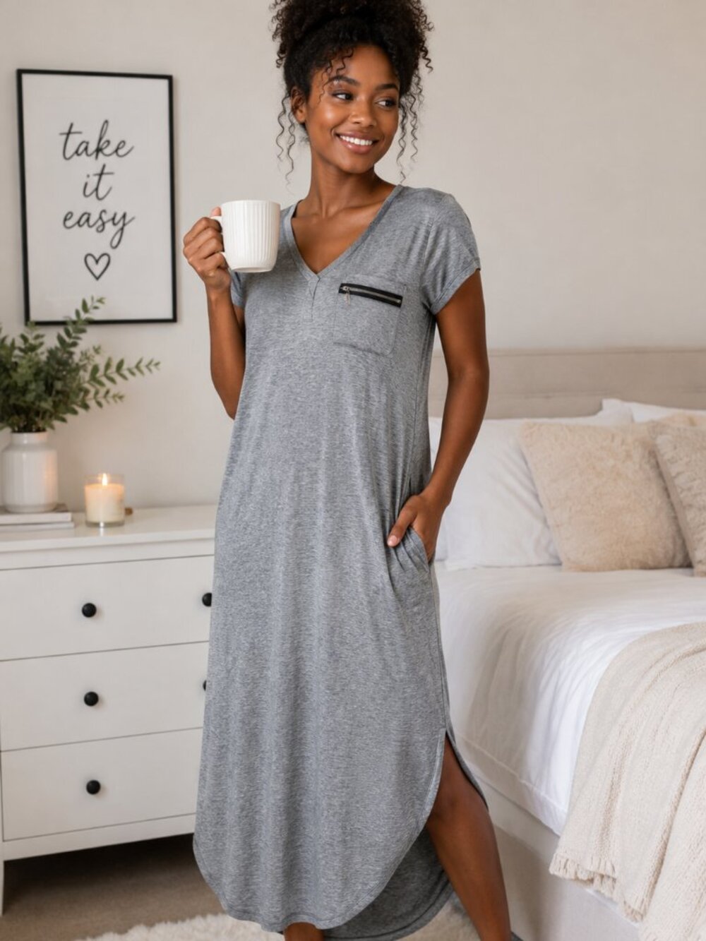 Final Touch Ultra Soft Sleepshirt Nightgown Heather Gray Maxi